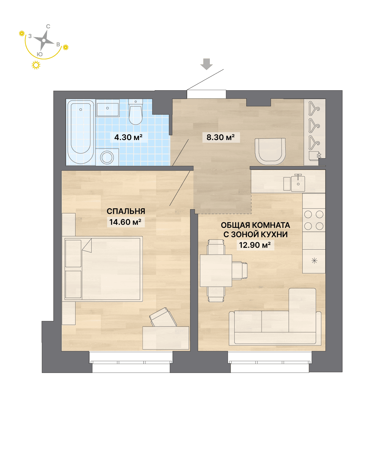 1-комнатная №109 в ЖК River Park в Екатеринбург от «Атомстройкомплекс»